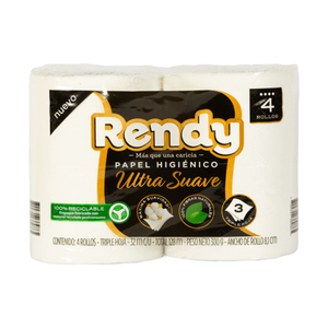 Papel Hig 3 H Ultrasuave Rendy 4 Und 32 Mts